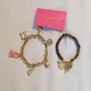 Lilly Pulitzer Gold and Brown Charm Bracelet Duo